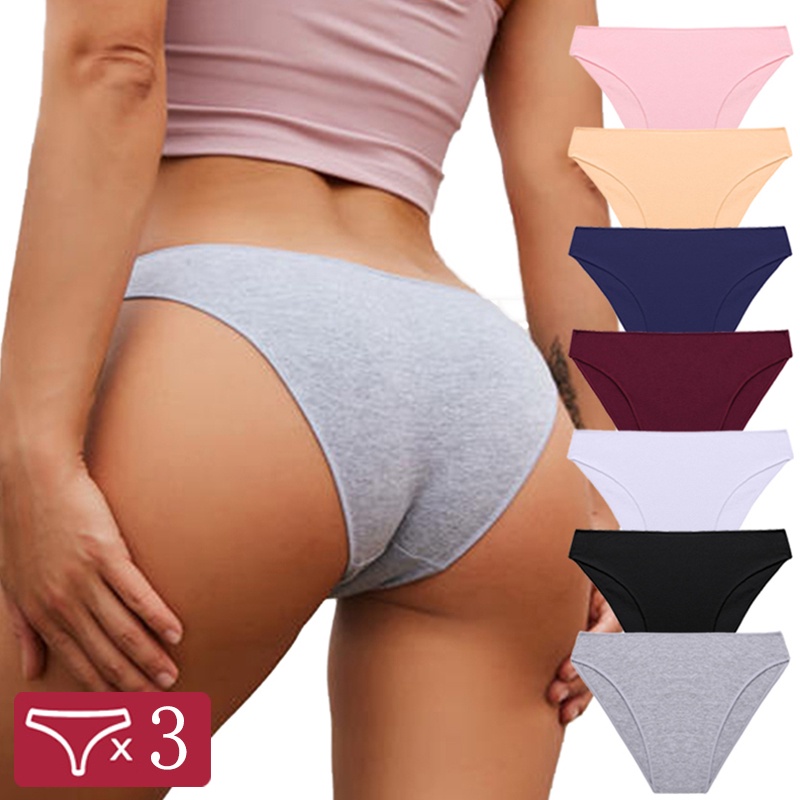 Set 3 quần lót CUTEBYTE vải cotton lưng thấp không lộ đường may size lớn M - 2XL thời trang cho nữ