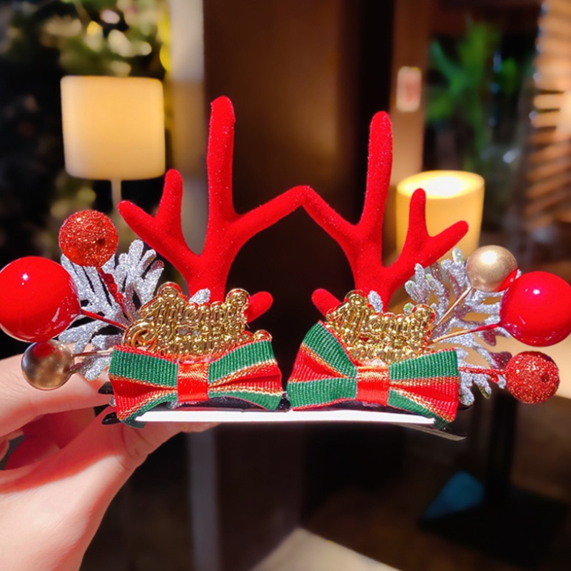 Set 2 Kẹp Tóc Hình Sừng Tuần Lộc Giáng Sinh Dễ Thương Cho Nữ