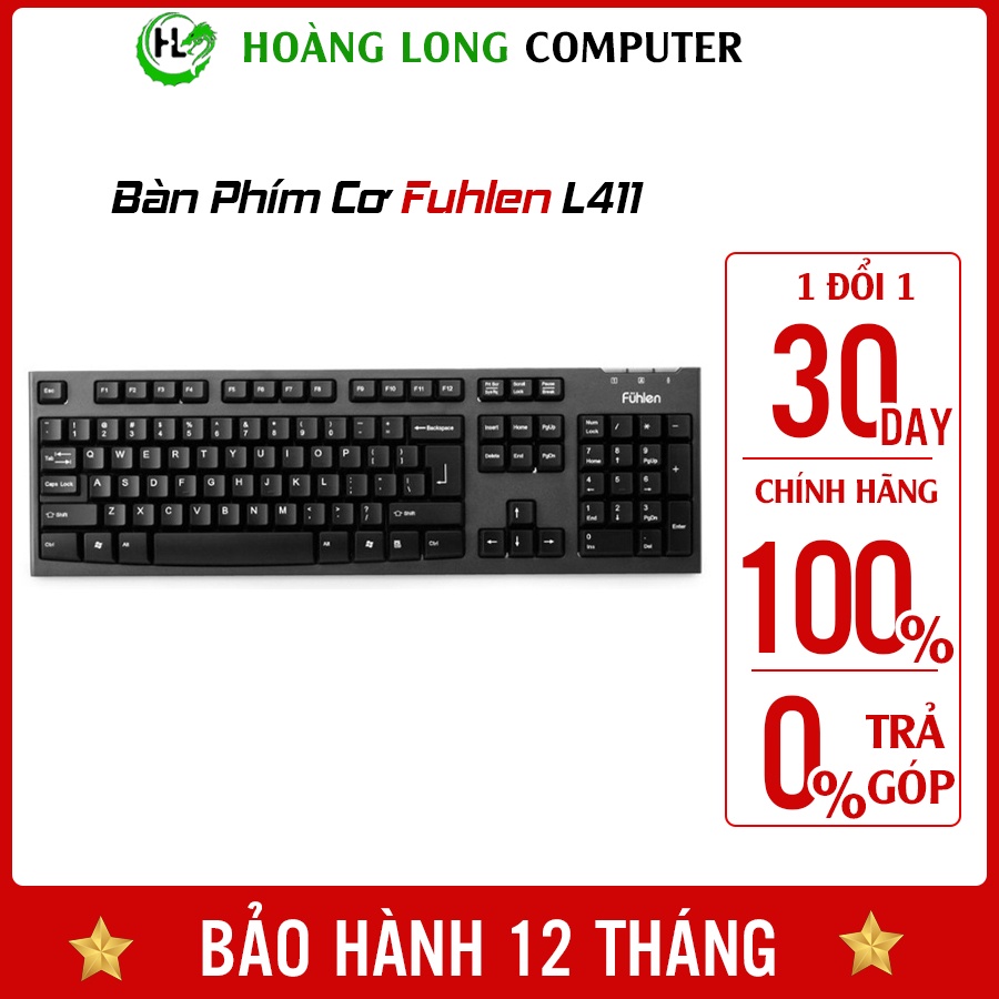 Bàn Phím Cơ Có Dây Chơi Game, Văn Phòng Fuhlen L411 USB Black - Hoàng Long Computer
