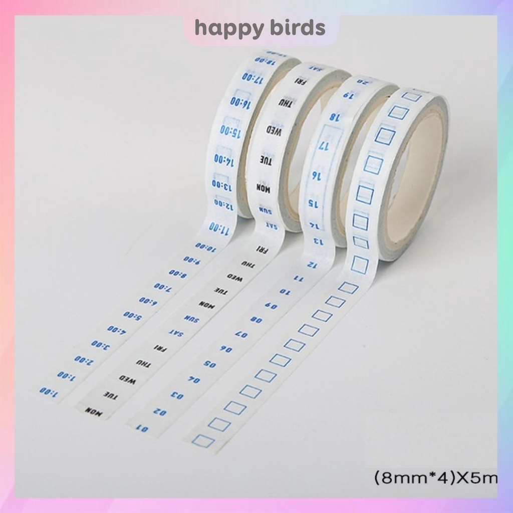 Băng keo giấy washi tape bộ 4 cuộn ngày tháng năm trang trí bảng kế hoạch, thời gian biểu