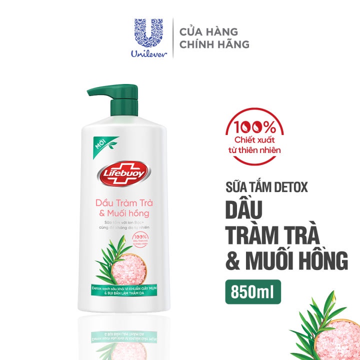 Sữa tắm detox bụi mịn Lifebuoy Dầu Tràm trà và Muối hồng 850G