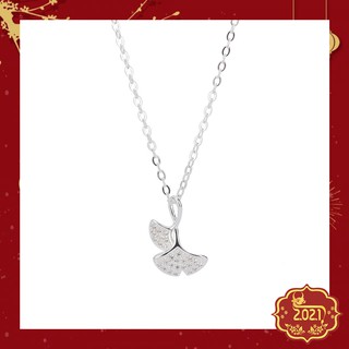 Dây Chuyền Bạc Nữ Thời Trang Đính Đá Hình Lá Rẻ Quạt Đôi S072- Trang Sức Bạc ButterBear Jewellery.