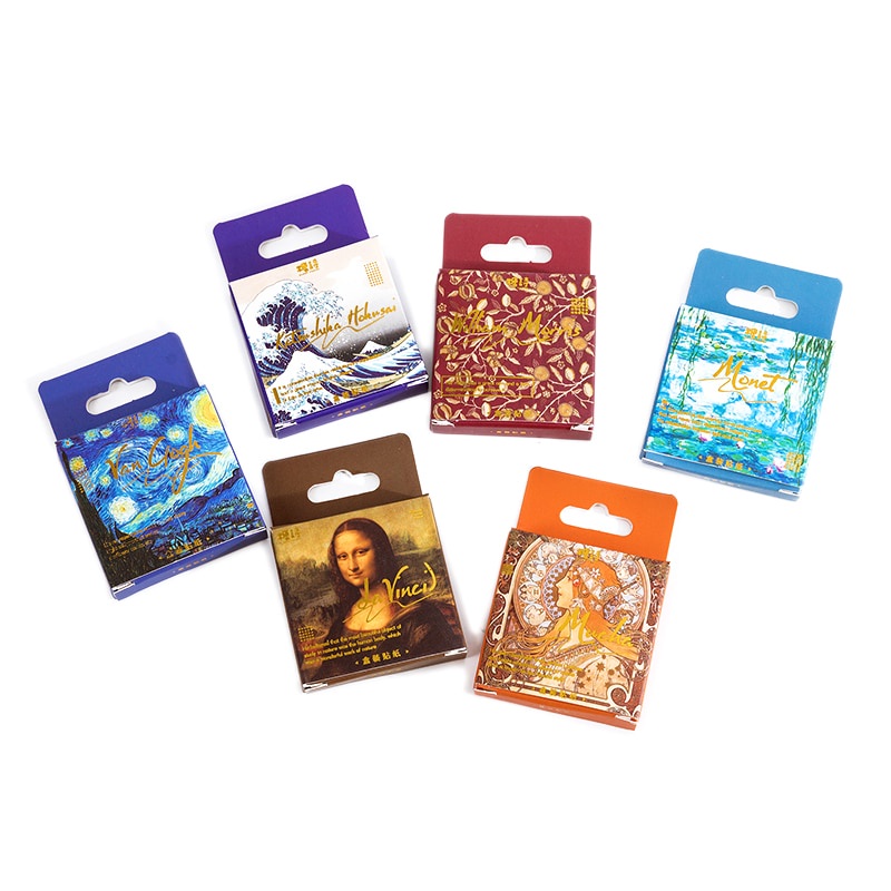 Set 45 giấy dán mini Journamm họa tiết tranh nổi tiếng thế giới trang trí sáng tạo