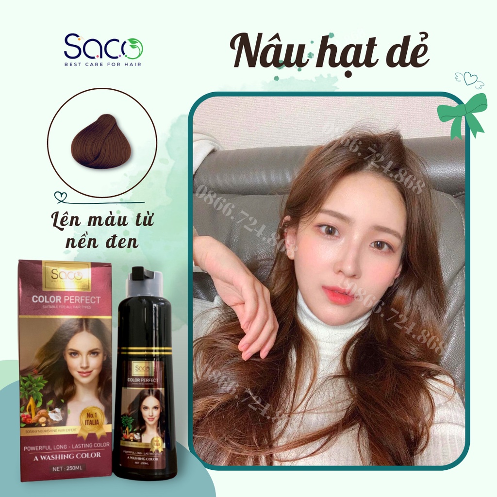 Dầu gội nhuộm tóc Nâu Hạt Dẻ SACO Chesnut Brown 06 từ thảo dược thiên nhiên không gây khô xơ tóc