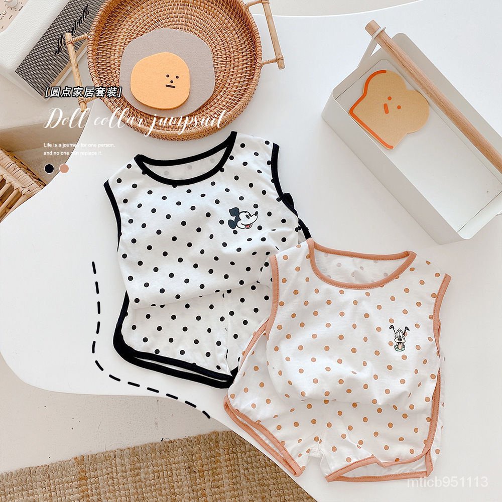 Set Áo Thun Ba Lỗ + Chân Váy 2 Màu In Hình Chuột Mickey Hoạt Hình Thời Trang Mùa Hè Cho Bé Trai