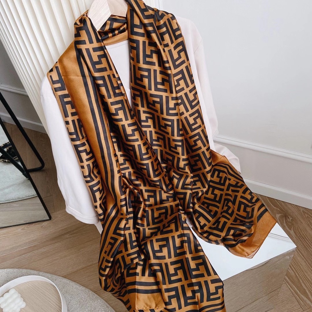 Khăn Choàng Lụa Dài Che Nắng In Chữ FF Sang Trọng Cho Nữ