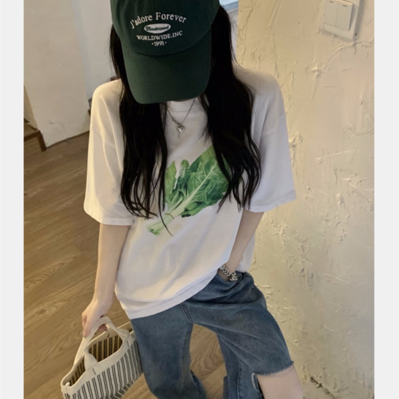 Áo Thun Tay Ngắn Dáng Rộng In Hình Rau Củ Thời Trang Cho Nữ