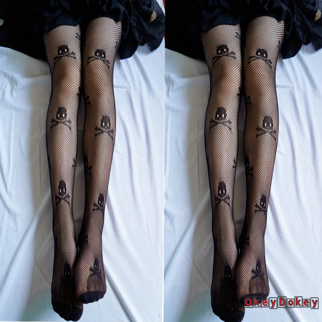 Quần Tất Lưới Họa Tiết Mặt Trăng / Đầu Lâu / Nơ Cho Nữ