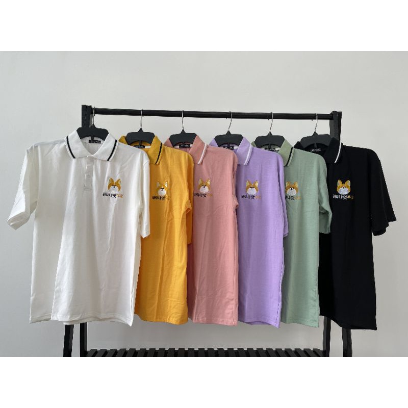 Áo polo  unisex tay lỡ thêu hình thú