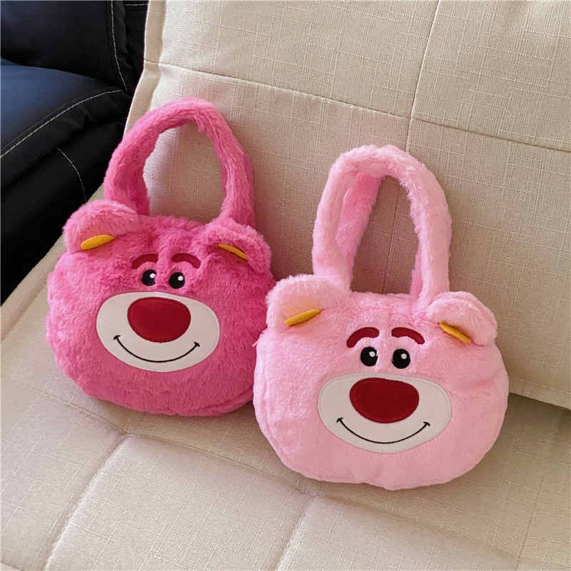 Túi Xách Đeo Vai Hình Tròn Phủ Lông Hình Chú Gấu / Dâu Tây Thời Trang Mùa Thu 2022