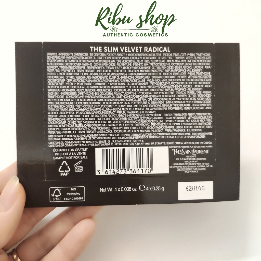 Mẫu thử sample son lì YSL The slim velvet radical 4 ô kèm cọ - Ribu shop