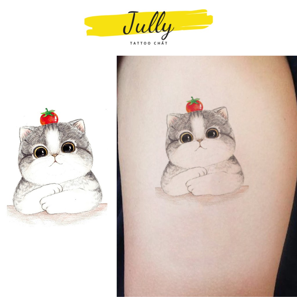 Hình xăm dán tạm thời hình mèo béo cute cho bé gái, nữ JULLY Tattoo chất, chống thấm nước, an toàn, bền đẹp