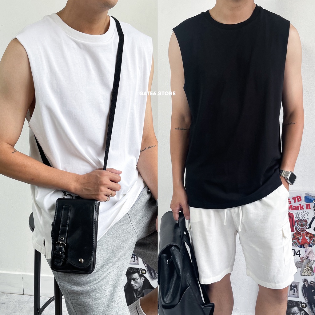 Áo Phông Nam tanktop GATE6, áo thun cổ tròn cotton 3 lỗ trơn form regular fit kiểu Hàn - #G0039