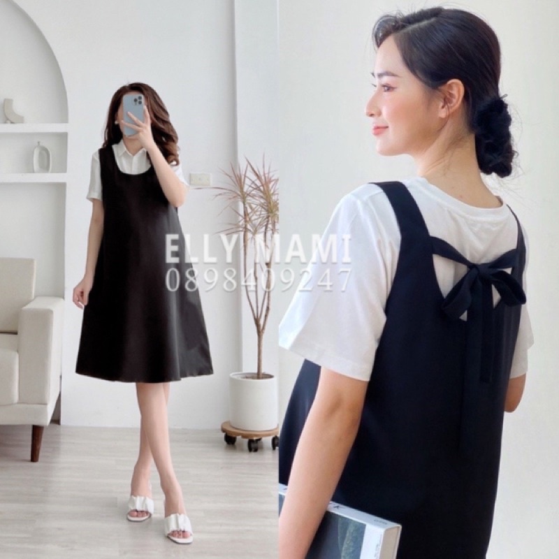 ( 40kg - 95kg ) Set Yếm Bầu , Suông Nơ Sau Có Túi Sườn Mặc Thoải Mái Suốt Thai Kì &amp; Sau Sinh ( Yếm Rời , Không Kèm Áo)