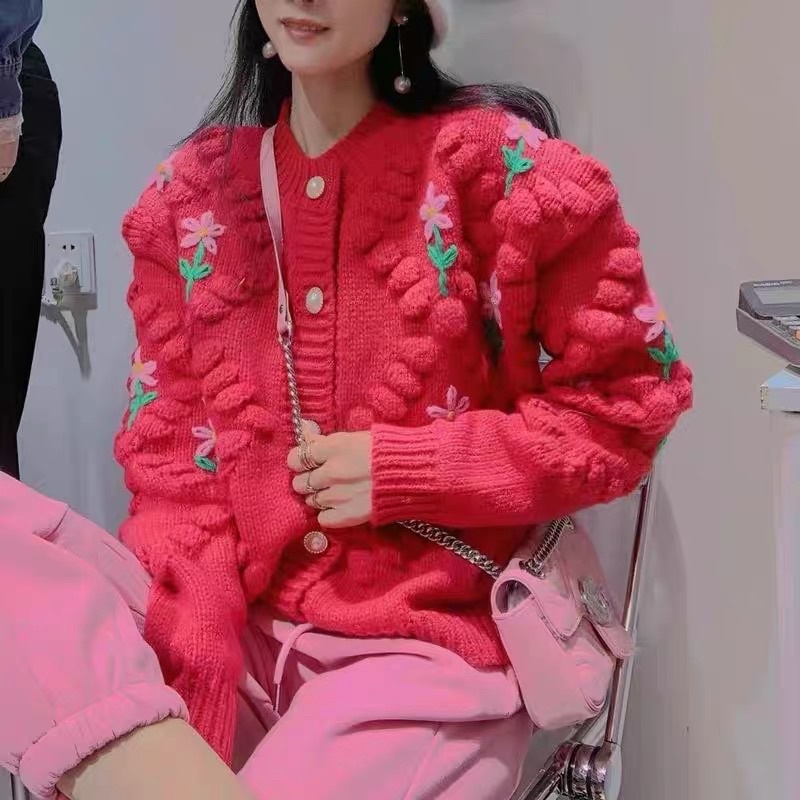 Áo len thêu hoa len cashmere mẫu mới 2022, áo len cardigan phong cách Châu Âu.