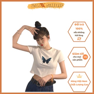 Áo Croptop Họa Tiết Bướm Thêu Chất Liệu Bozip Tàu Hot Trend
