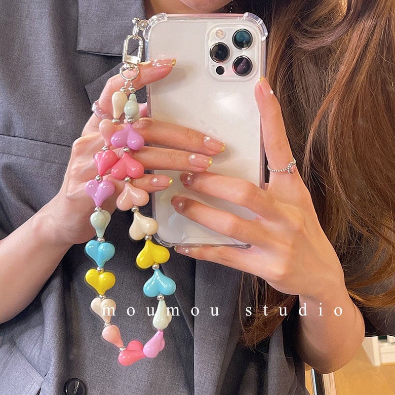 Ốp Điện Thoại Trong Suốt Họa Tiết Trái Tim Nhiều Màu Kèm Móc Khóa Cho Iphone 6S 11 8 7 Plus SE2 XS XR 12 13 Mini PRO MAX