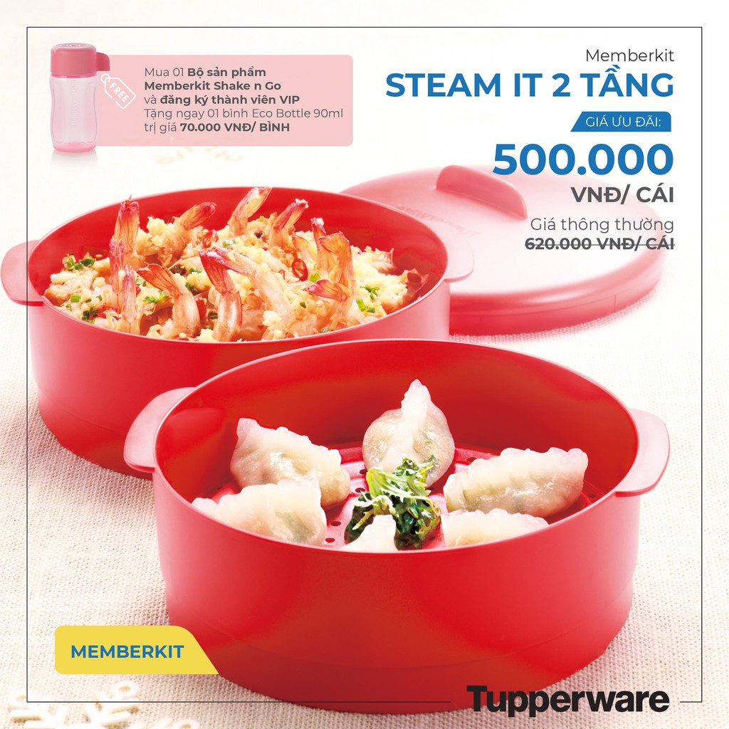 Xửng hấp Tupperware Steam It Tặng 1 bình Eco 90ml trị giá 90k