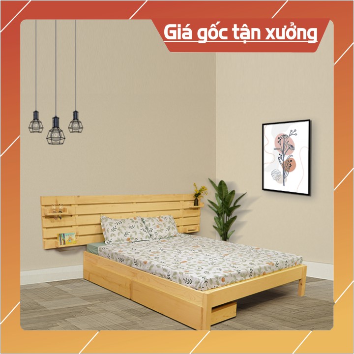 Giường ngủ gỗ headboard treo tường có ngăn kéo ⚡ GIÁ XƯỞNG ⚡ 1m2_1m4_1m6_1m8 (kèm phụ kiện)