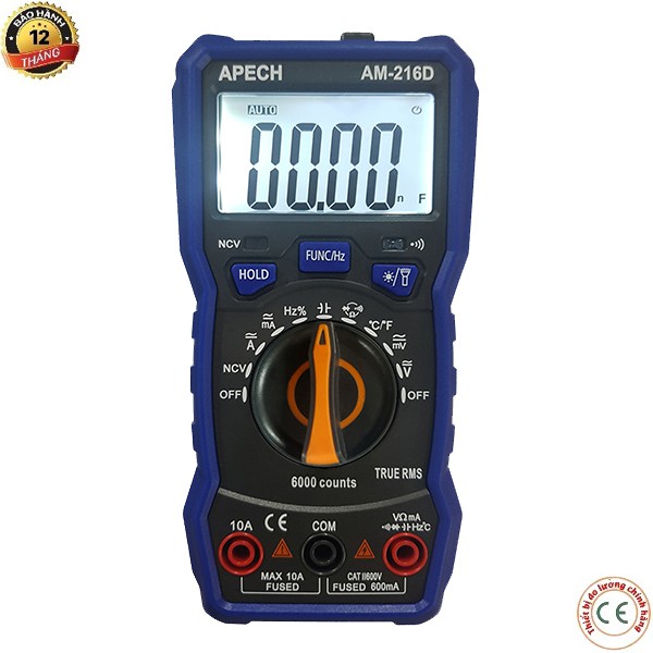 AM-216D Đồng hồ vạn năng điện tử APECH AM 216D (TrueRMS), điện áp ac/dc, mA, trở, tụ điện, tần số, AUTO RANGE