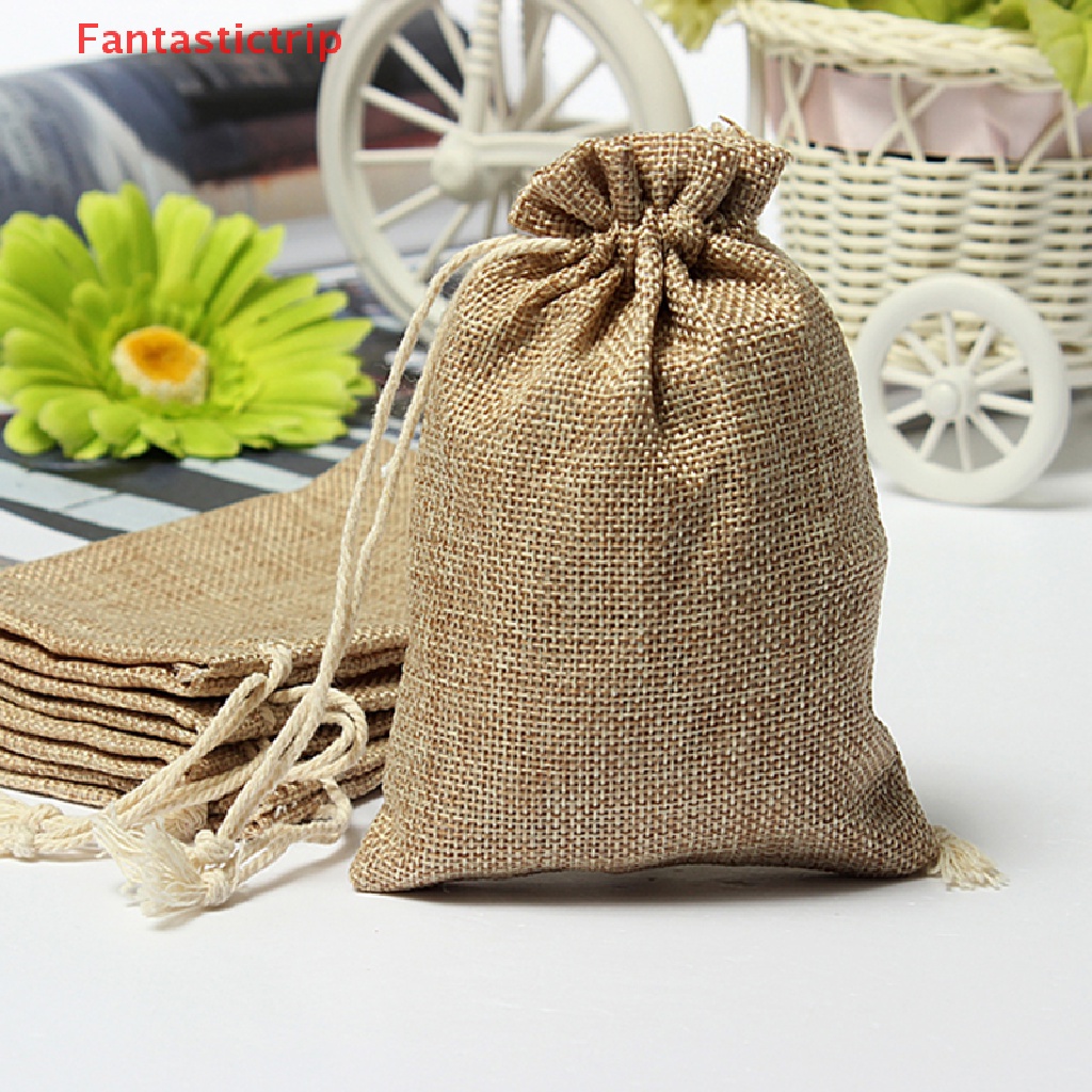 [Fantastictrip] Túi Dây Rút Mini Bằng Vải Bố Mộc Mạc Dành Cho Tiệc Cưới Mới