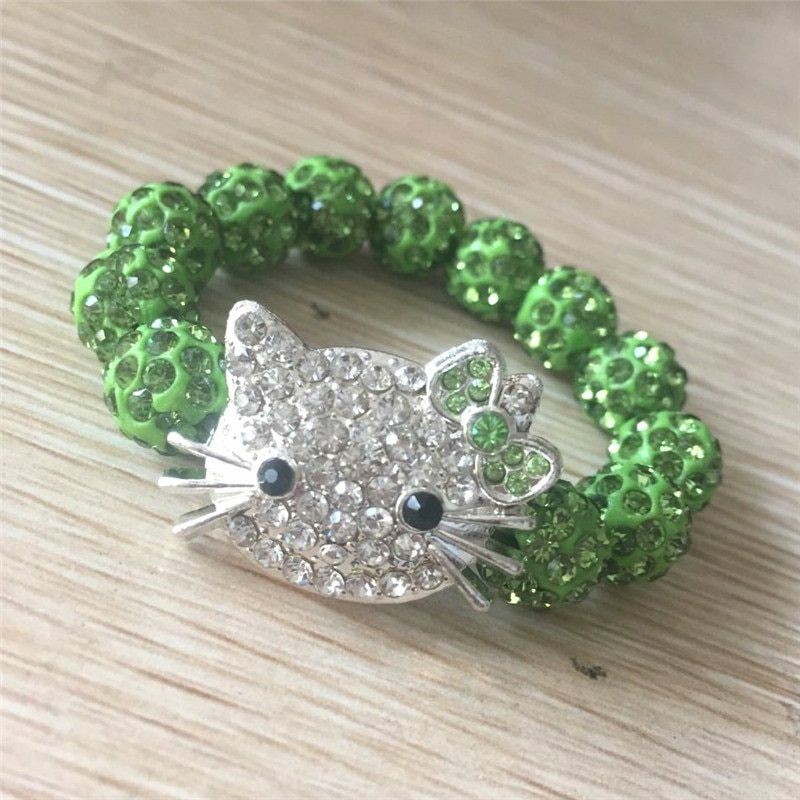 Vòng Tay Hình Mèo Hello Kitty Đính Đá Pha Lê Màu Kẹo Ngọt Xinh Xắn Cho Bé Gái Màu Sắc