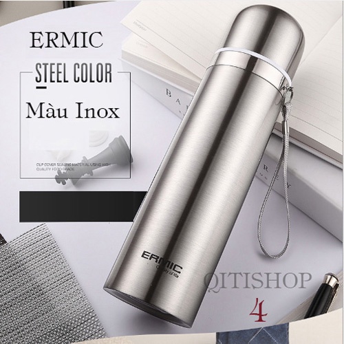 HOT Bình Giữ Nhiệt Ermic INOX 304 - 500ml (TẶNG Cọ Bọt Biển Vệ Sinh Bình)