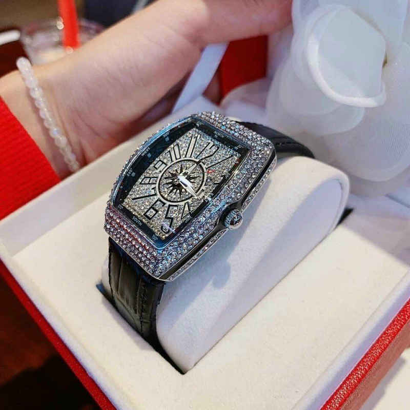 (Bảo hành 12 tháng) Đồng hồ nữ đẹp Franck muller full đá, dây da cao cấp  - Frank muller geneve