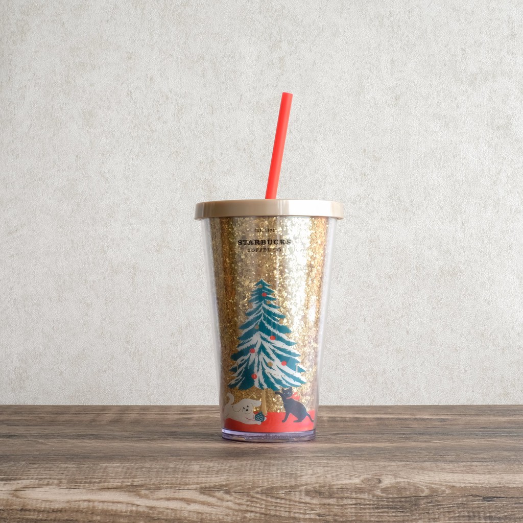 LY STARBUCKS COLD CUP GOLDEN HOLLY DOG CAT - GIÁNG SINH