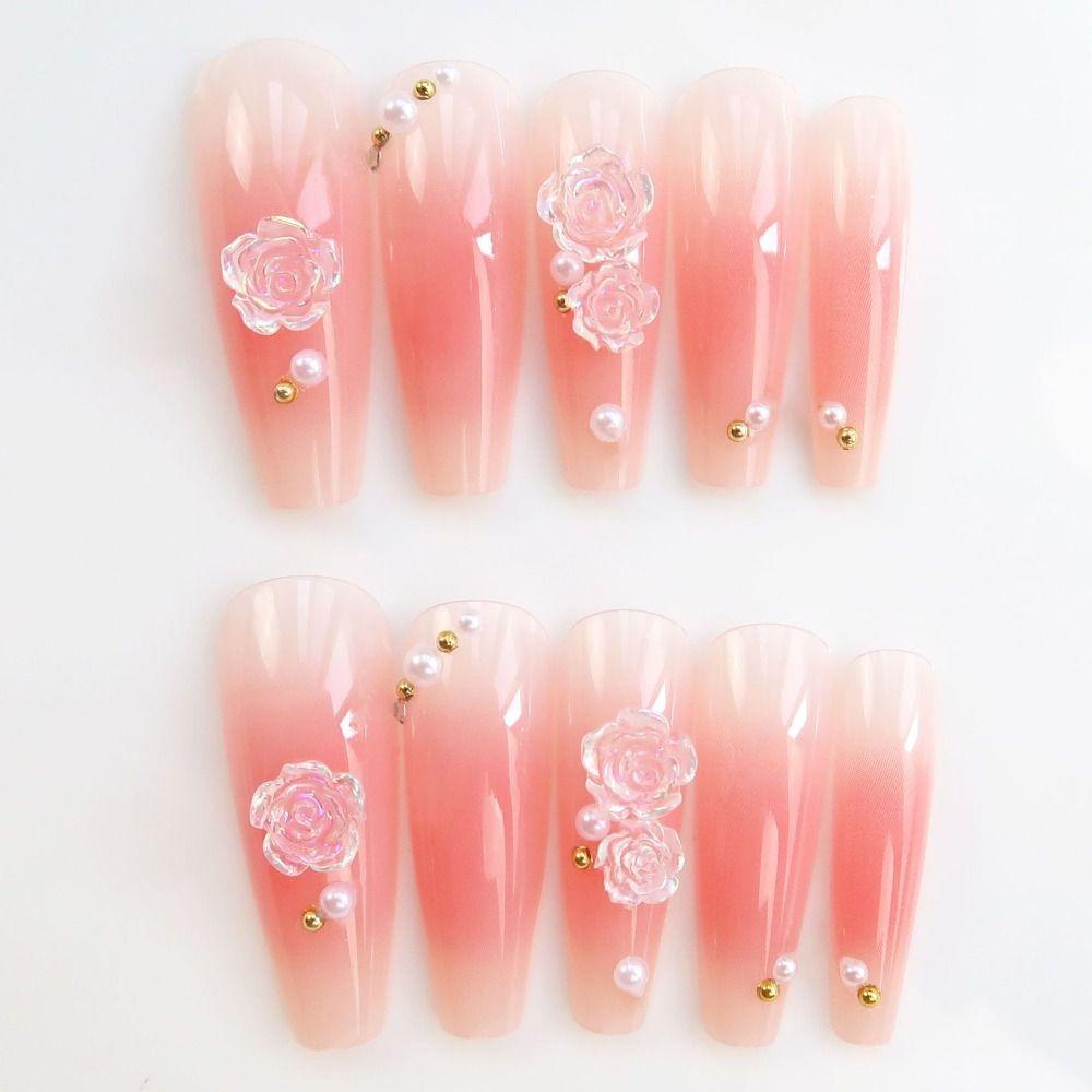 MIHAN1 Bộ 24 Móng Tay Giả Màu Hồng Ngọt Ngào