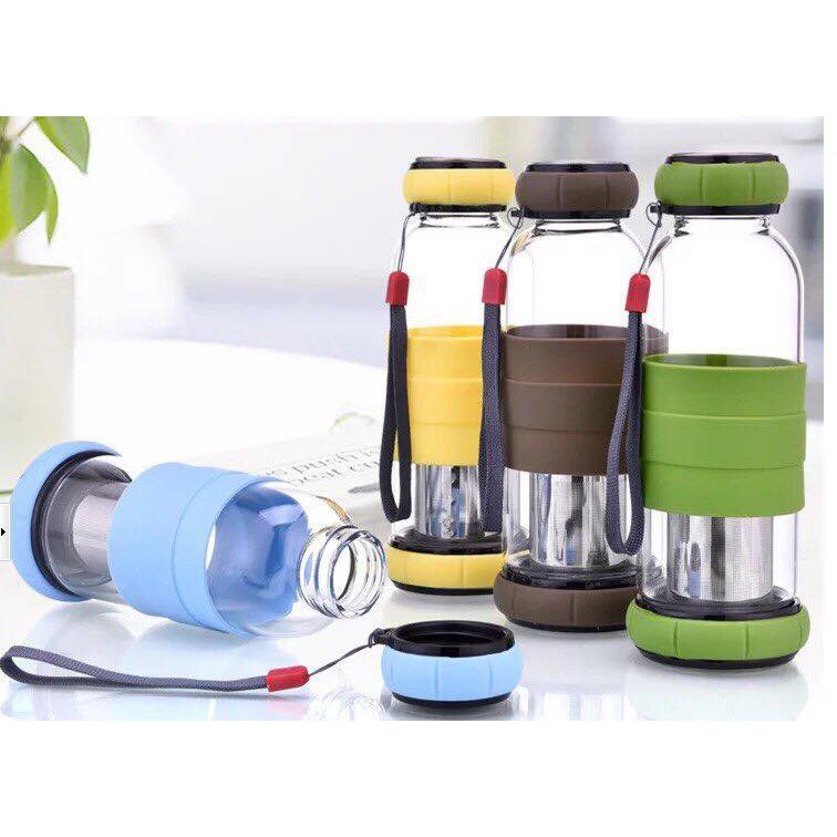 Bình thủy tinh pha trà 420ml bọc silicon