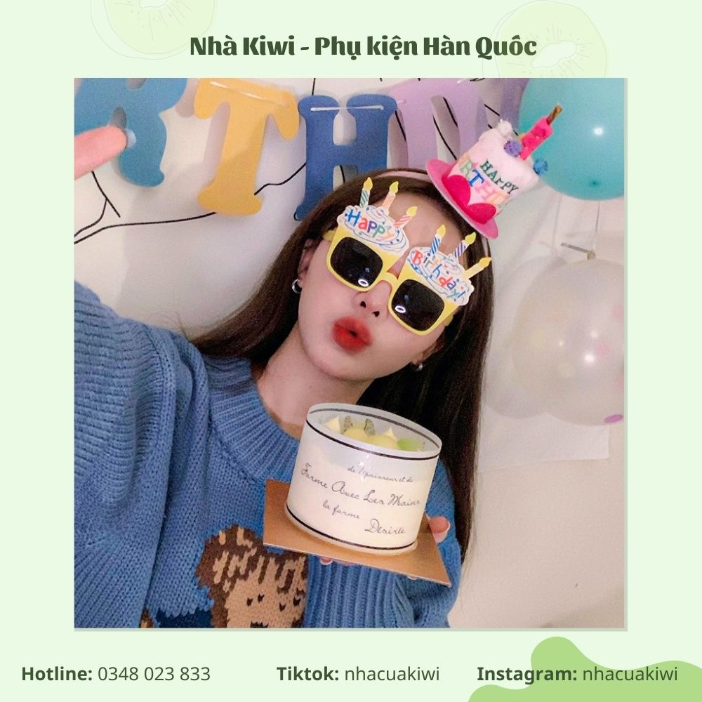 Mắt kính chữ Happy Birthday phụ kiện sinh nhật hình chữ và nến