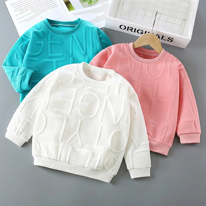 Áo Hoodie Tay Dài Màu Trơn In Chữ Phong Cách Hàn Quốc Thời Trang Xuân Thu Cho Bé Trai Và Gái