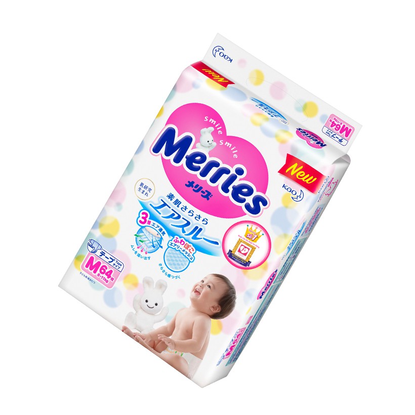 Tã/bỉm dán Merries size M - 64 miếng (Cho bé 6 - 11kg)