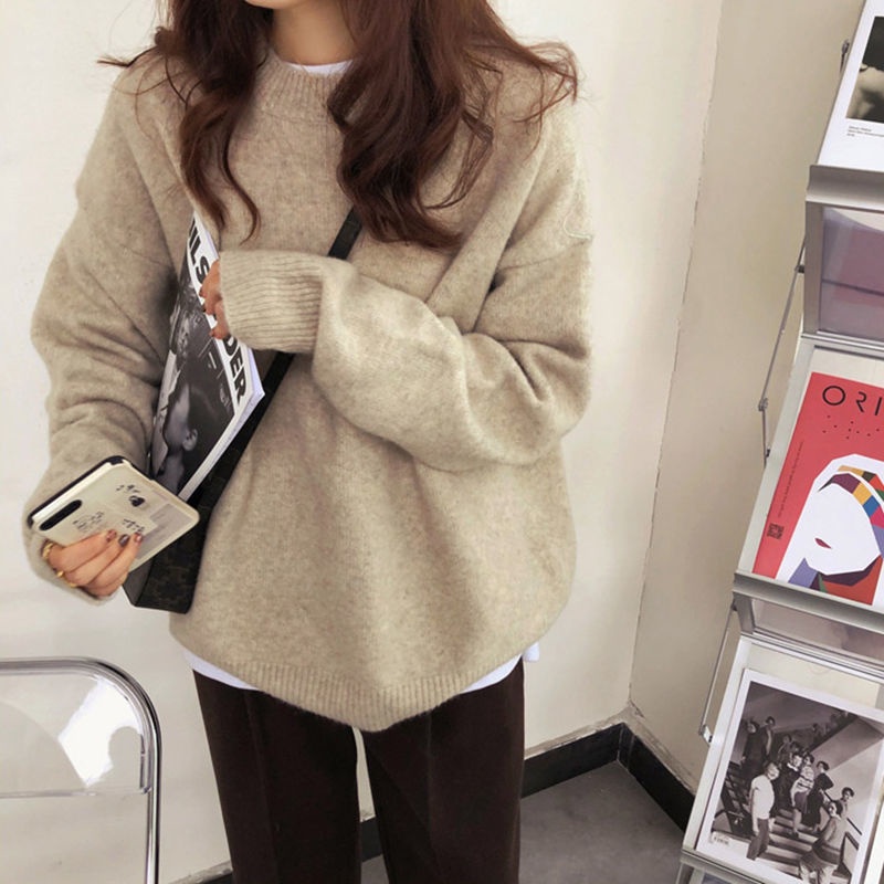 Áo Khoác Len Sáp Mềm Dày Dặn Cổ Tròn Màu Trơn Phong Cách Preppy Cho Nữ