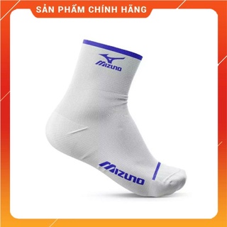 Tất đá bóng chính hãng mizuno cổ dài màu trắng logo xanh