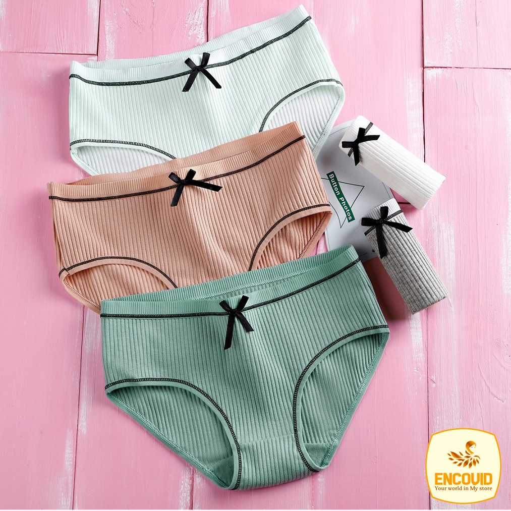 Quần lót nữ cotton tăm tre thông hơi nơ dễ thương giá rẻ đẹp thời trang ENCOVID QUL12