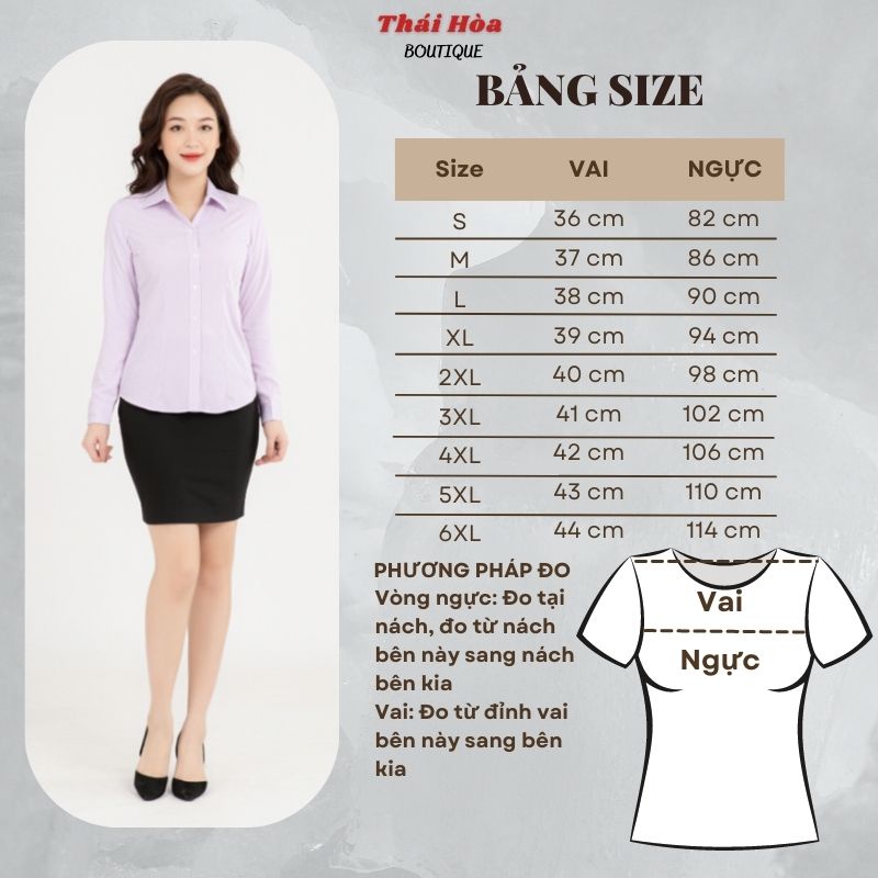 Áo sơ mi nữ màu tím dài tay công sở đẹp kẻ tăm caro chìm cotton Thái Hoà 631-11-01