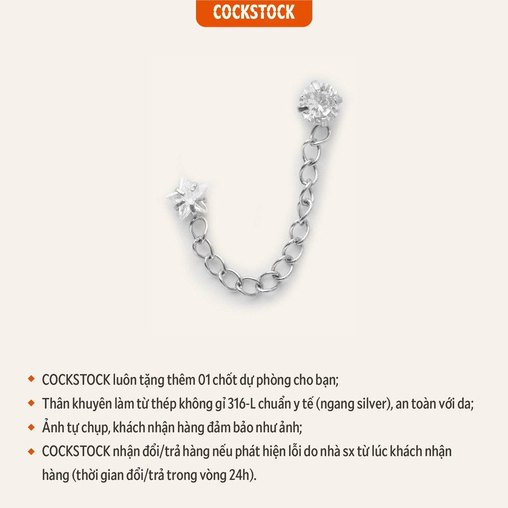 Khuyên xích Diamond Star and Round Stud CockStock