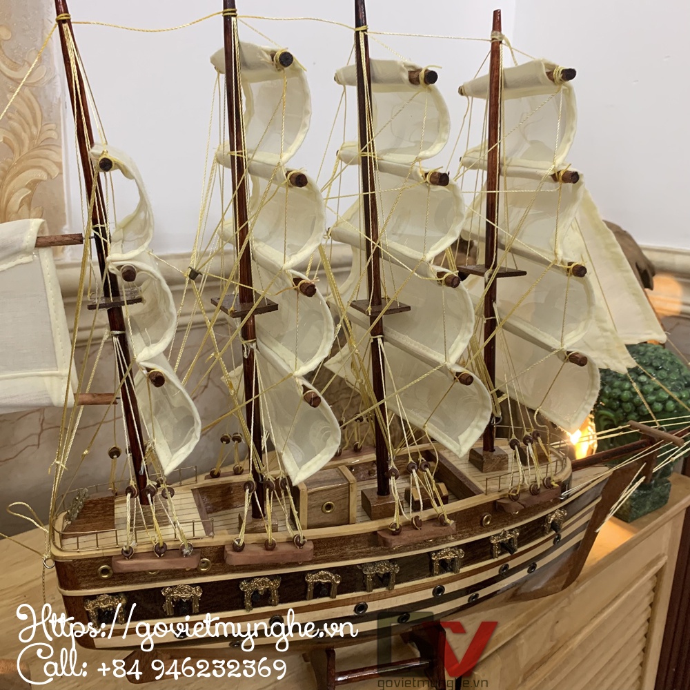 Mô hình tàu thuyền gỗ trang trí phong thủy tàu chiến cổ tên Jylland - L2 - Thân dài 40cm - Buồm vải trắng