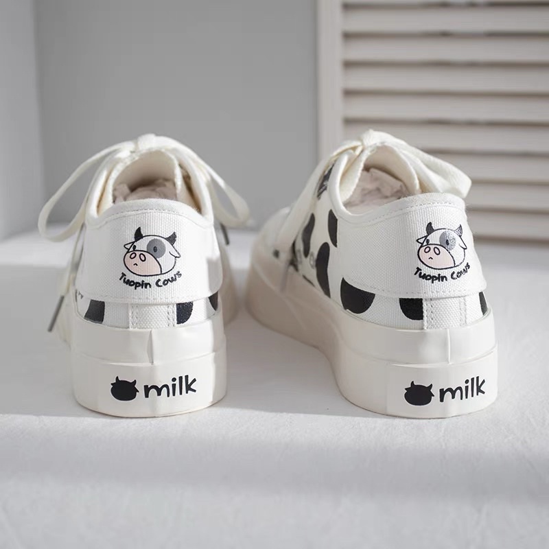 🎀 N09  Giày sneaker thể thao đi học đi chơi đế bằng form conv ulzzang hình con gấu Bò Sữa cute