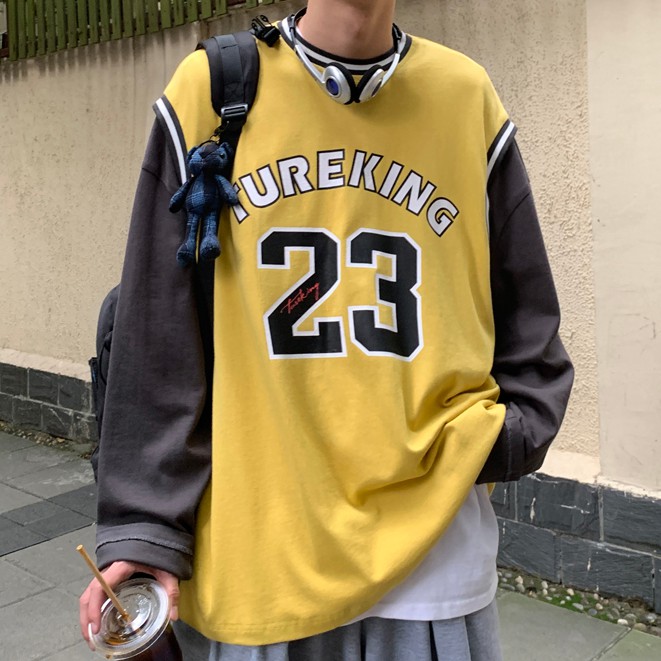 Áo thun dài tay dáng rộng in kỹ thuật số thời trang cho nam