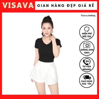 Áo thun nữ Visava cổ tim tay ngắn dáng ôm phông cộc tay trơn chất cotton đẹp mịn mát dễ phối đồ