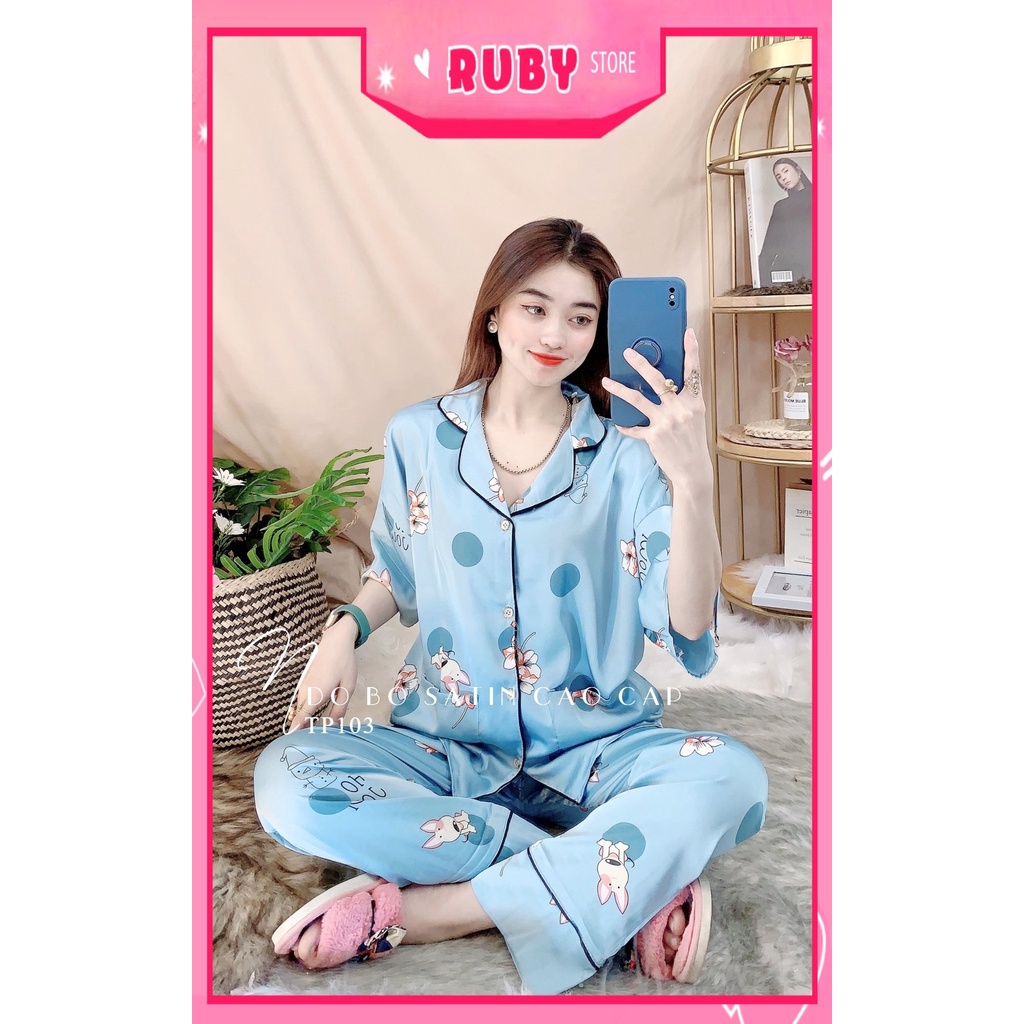 Đồ bộ nữ mặc nhà tay cánh dơi phom to chất satin cao cấp siêu mềm mát in họa tiết dễ thương TP103