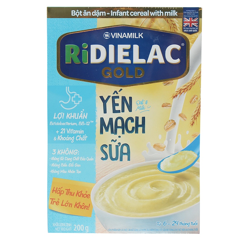 Bột Ăn Dặm RIDIELAC GOLD Yến mạch sữa - Hộp giấy 200g