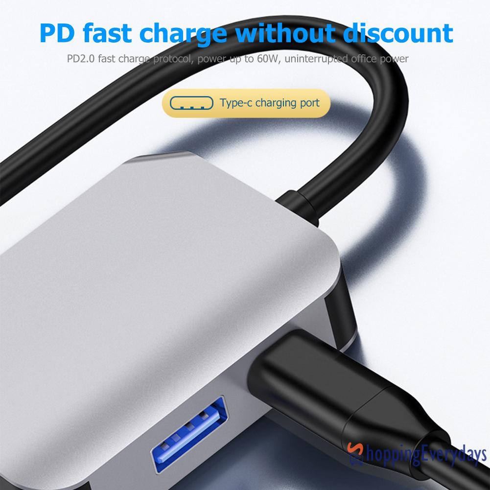 Bộ Chuyển Đổi 3 Trong 1 Usb C Sang Usb 3.0 60w Pd 4k Hdmi Cho Pc Phone