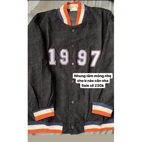 Áo bomber nhung tăm basic 1997 hai lớp form rộng unisex nam nữ