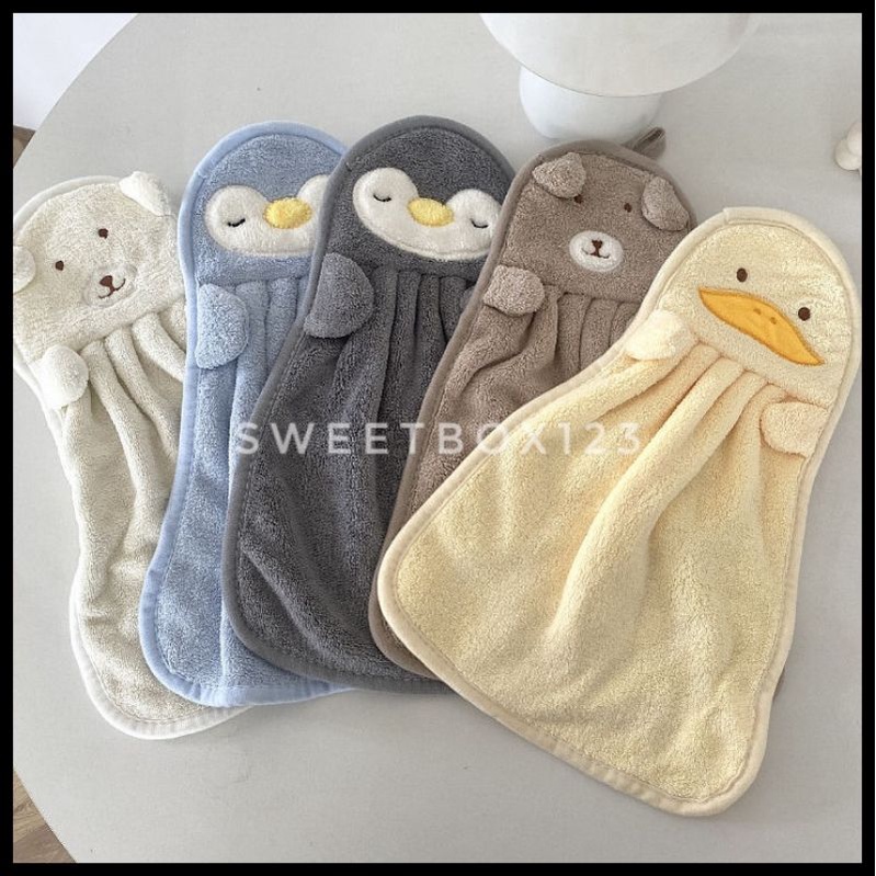 Khăn Lau Tay Nhà Bếp Phòng Tắm Thấm Hút Cao Có Móc Treo Tông Pastel Dễ Thương Hình Cute - Khăn Lau Bát Đĩa Treo Tường