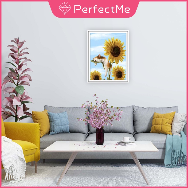 Bộ tranh đính đá 5D họa tiết chú mèo/ hoa hướng dương độc đáo kích thước 30x40cm DIY dùng trang trí nhà cửa