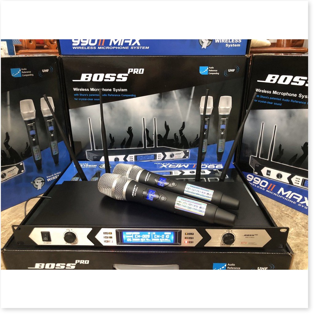 Micro không dây BOSS PRO 990II MAX hàng chuẩn 4 râu- hát karaoke - chất lượng âm thanh chân thực bảo hành 12 tháng